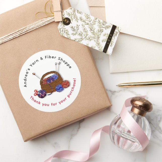 Sticker Rond Tricot Panier Fil Boutique Merci client (Cadeaux)