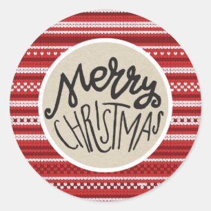 Sticker Rond Tricot Rouge Blanc Sweat de Fêtes Joyeux Noël