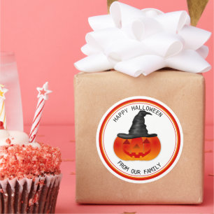 Sticker Rond Tricoter ou traiter Halloween Citrouille Déplaisan