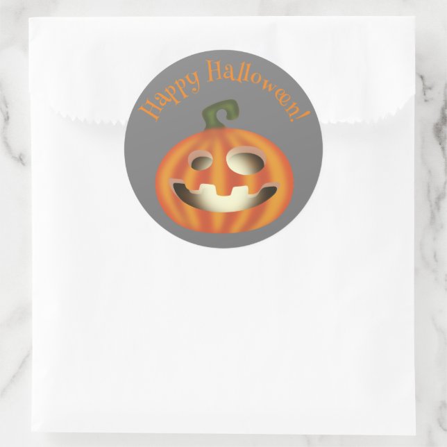 Sticker Rond Tricoter ou traiter le citrouille Halloween (Sac)