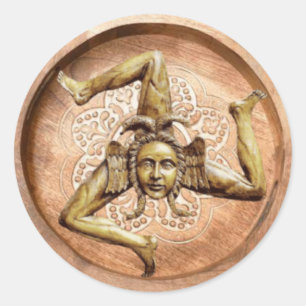 Sticker Rond Trinacria symbole de la Sicile (Bois Faux)
