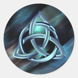 Sticker Rond Trinity Knot Celtic Blue Metal Parties scintillant