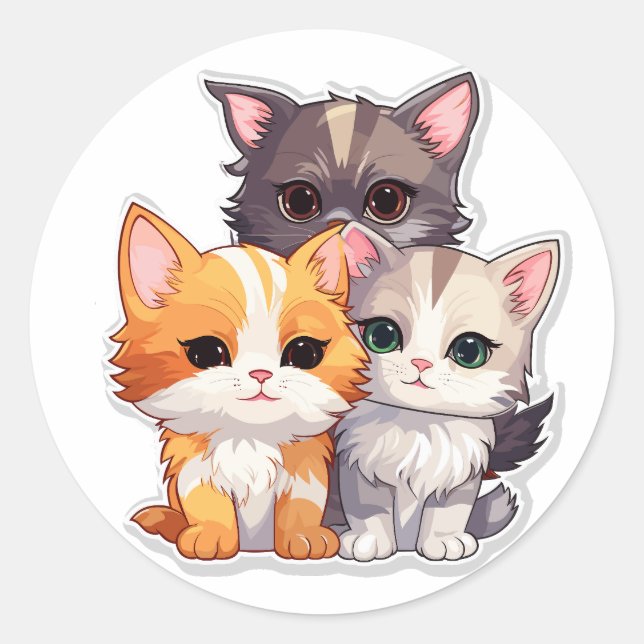 Sticker Rond Trio de chatons adorables (Devant)