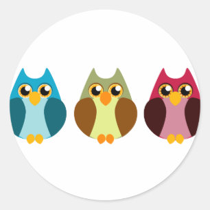 Sticker Rond Trio de hibou coloré