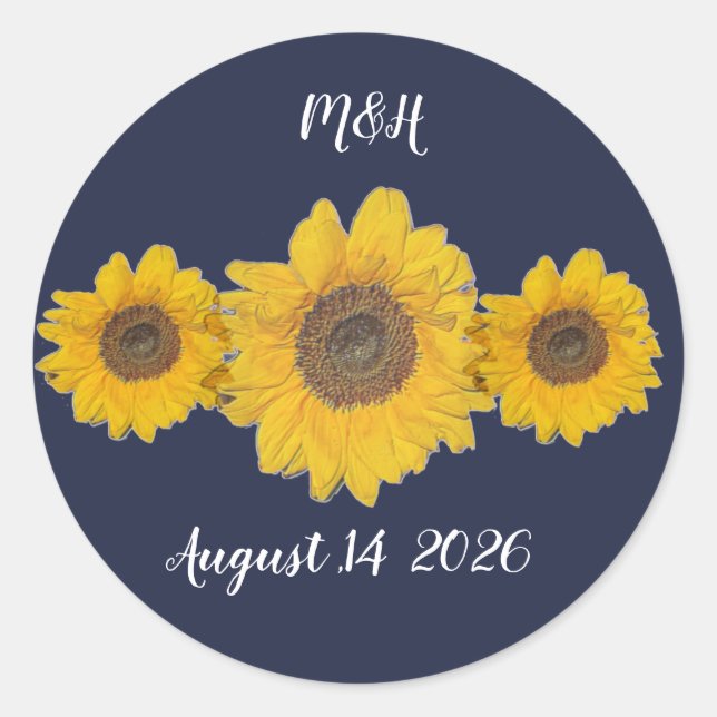Sticker Rond trio de tournesol personnalisé - mariage rustique (Devant)
