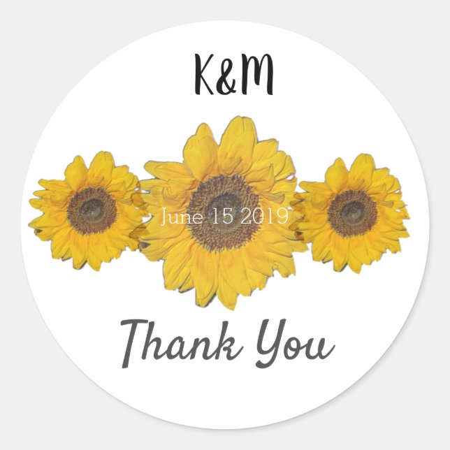 Sticker Rond Trio de tournesols - cadeau de mariage personnalis (Devant)