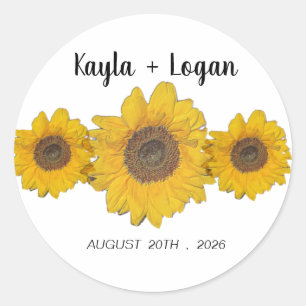 Sticker Rond Trio de tournesols - mariage personnalisé
