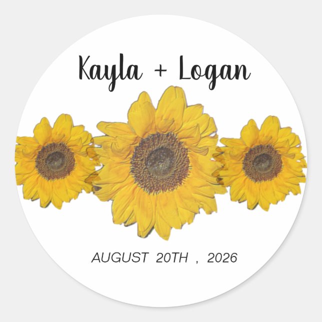Sticker Rond Trio de tournesols - mariage personnalisé (Devant)