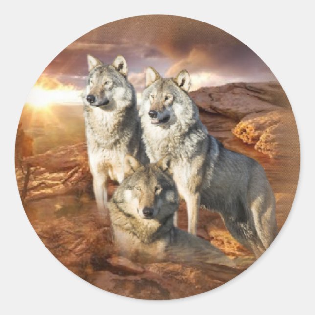 Sticker Rond Trio des loups (Devant)
