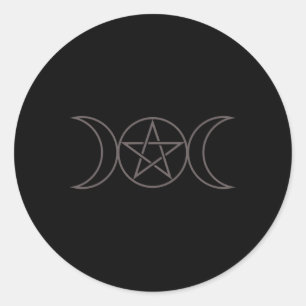 Sticker Rond Triple Lune Pentagram Wicca Pagan Goddess sorcière