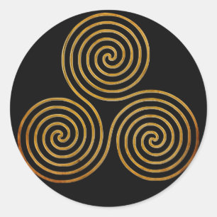 Sticker Rond triple spirale celtique - or antique OneLine, noir