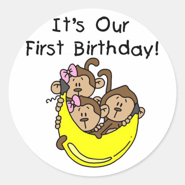 Sticker Rond Triplets 1er - Deux filles Un garçon Tshirts et ca (Devant)