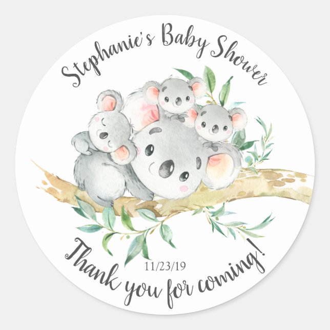 Sticker Rond Triplets de l'ours de Koala mignonne Baby shower F (Devant)