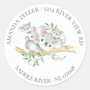 Sticker Rond Triplets mignons Baby shower Ours Koala Retour