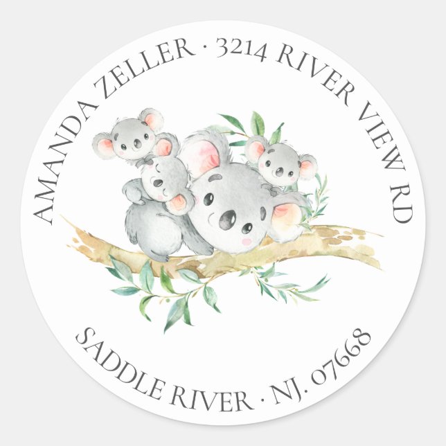 Sticker Rond Triplets mignons Baby shower Ours Koala Retour (Devant)