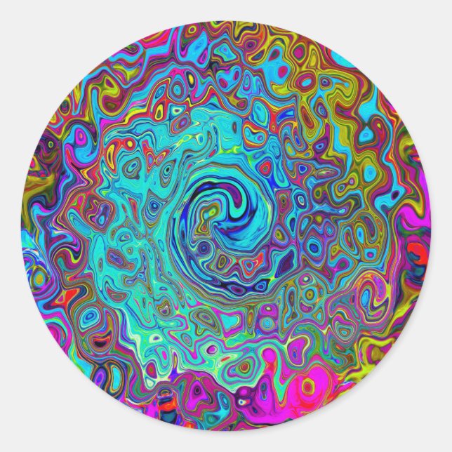 Sticker Rond Trippy Sky Blue Abstrait Retro Liquid Swirl (Devant)