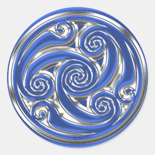 Sticker Rond Triskel en argent bleu