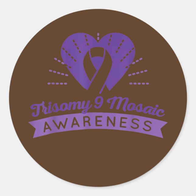 Sticker Rond Trisomie 9 Jour de sensibilisation Purple Ribbon M (Devant)