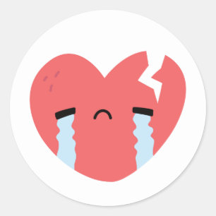 Sticker Rond Triste Pleurant Le Coeur brisé Face Emoji
