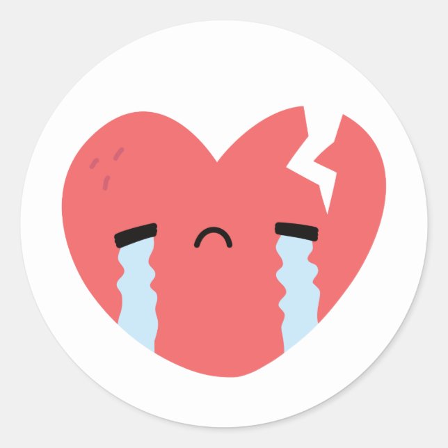 Sticker Rond Triste Pleure Fracture Coeur Visage Emoji (Devant)