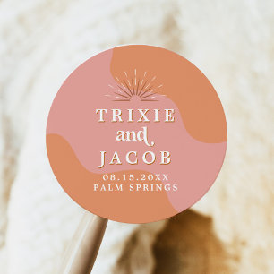 Sticker Rond TRIXIE Retro 70's Super rose et Mariage orange