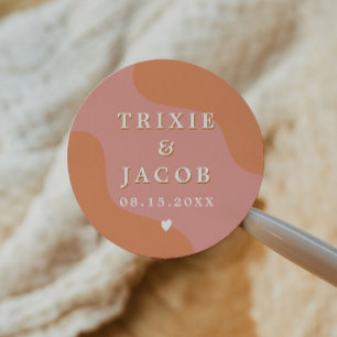 Sticker Rond TRIXIE Retro Pink & Orange 70's Wedding