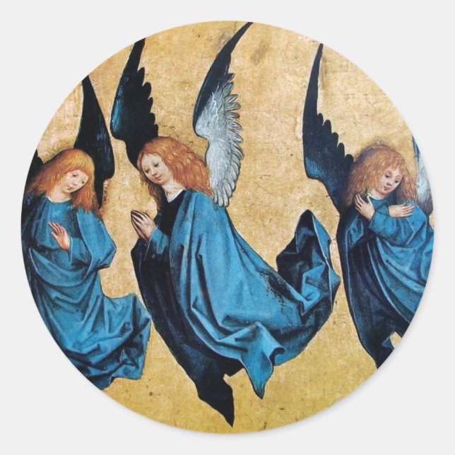 Sticker Rond TROIS ANGELS EN FÊTE DE Noël BLEU (Devant)