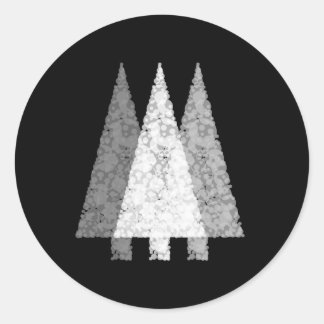 Sticker Rond Trois arbres Festifs. Blanc sur Noir.