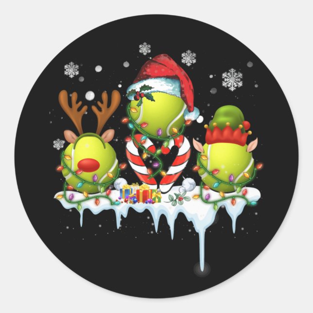 Sticker Rond Trois Ball Père Noël Reindeen Tennis Noël (Devant)