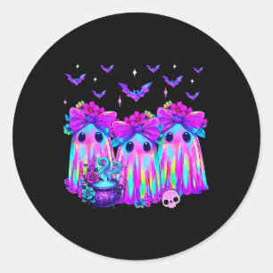 Sticker Rond Trois Boo Coloré Fantômes Cravate Bow Halloween Fl