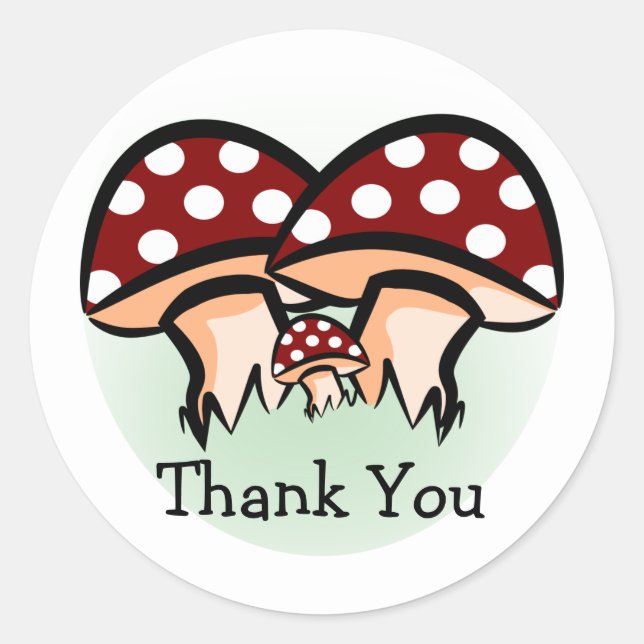 Sticker Rond Trois champignons merci (Devant)