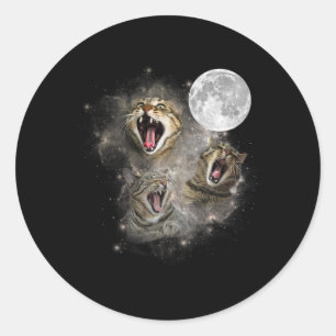 Sticker Rond Trois Chat Meow Moon drôle Mème bizarre maudit Mat