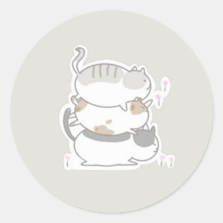Sticker Rond trois chats et fleurs