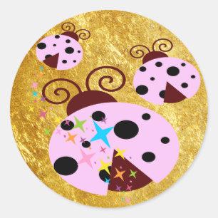 Sticker Rond Trois coccinelle rose et noire