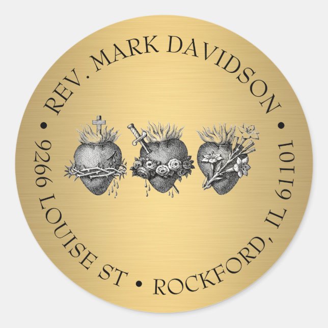 Sticker Rond Trois Coeurs de Jésus, Marie et Joseph Adresse (Devant)