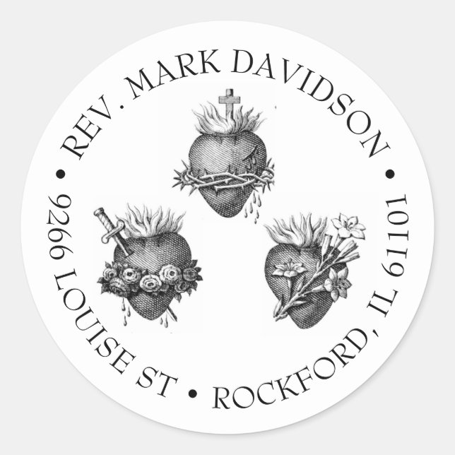 Sticker Rond Trois Coeurs de Jésus, Marie et Joseph Adresse (Devant)