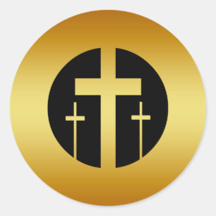 STICKER ROND TROIS CROIX D'OR