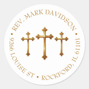 Sticker Rond Trois Croix d'or Adresse religieuse