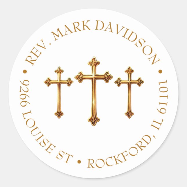 Sticker Rond Trois Croix d'or Adresse religieuse (Devant)