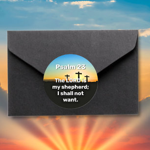 Sticker Rond Trois Croix Psaume 23 Coucher de soleil Bible Vers