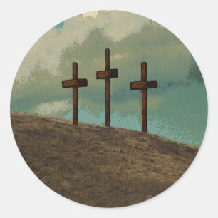 Sticker Rond Trois Croix sur une colline