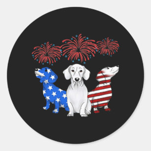 Sticker Rond Trois Dachshunds American Flag couleur 4 juillet