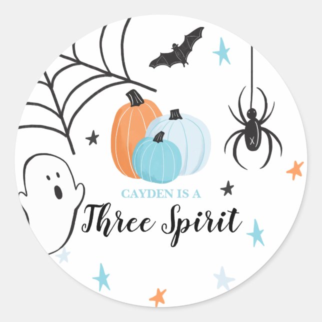 Sticker Rond Trois Esprits Anniversaire Halloween Citrouilles B (Devant)