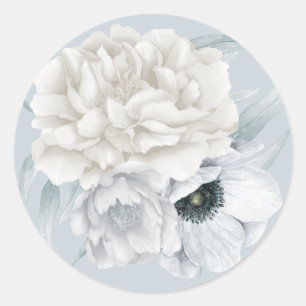 Sticker Rond Trois Fleurs Aquarelles Crème bleu pâle