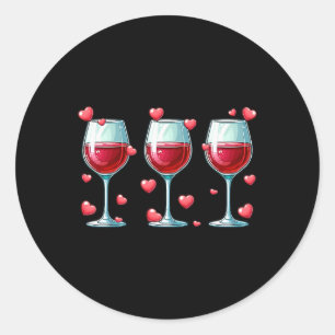 Sticker Rond Trois Gles Of Wine Valentine's Day Couple Drôle Dr