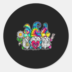 Sticker Rond TROIS GNOMES HIPPIE Super Retro Tie Dye Peace Lov
