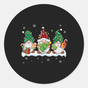 Sticker Rond Trois Gnomes Hommes Femmes Buffalo Plaid Red Chris