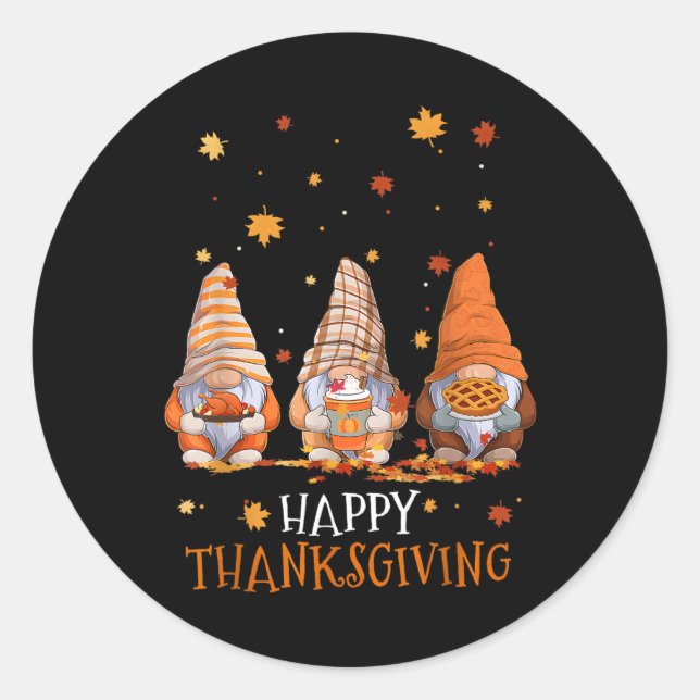 Sticker Rond Trois Gnomes Jour Bon thanksgiving Automne Automne (Devant)