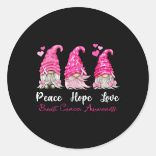 Sticker Rond Trois Gnomes Paix Espoir Amour Cancer du sein