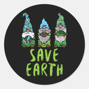Sticker Rond Trois Gnomes Tortue Plante Sauver la Terre Jardina